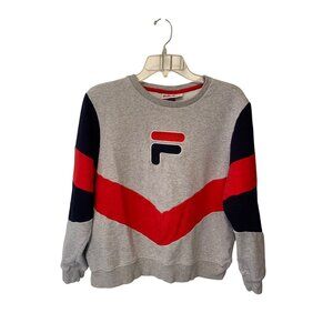 Vintage Fila Womens Size Large Gray Colorblock Pullover Sweatshirt crew neck Log